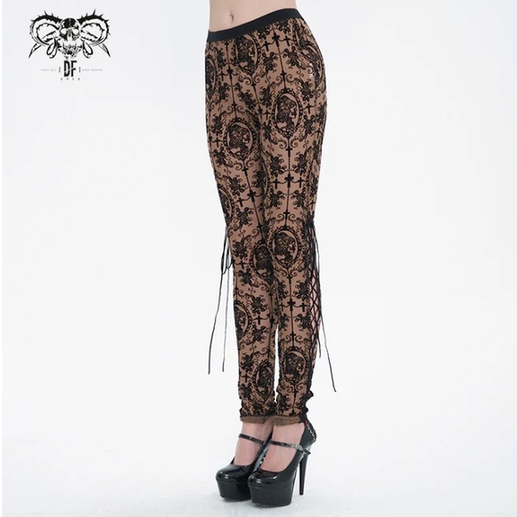 😈Devil Fashion “Bathory” Gothic Patterned Mesh Leggings - Picture 8 of 14